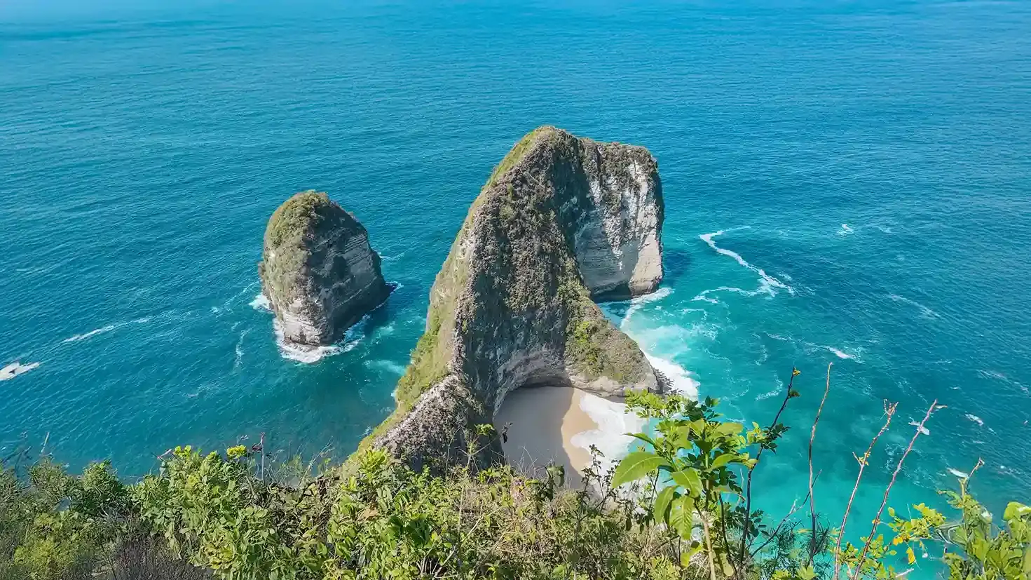 Drone view of the Kelingking headland on Nusa Penida