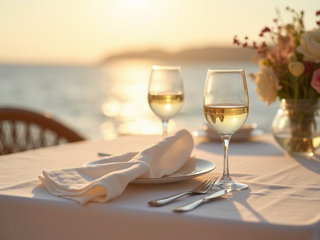 An intimate two-person celebration table styled on the deck of a private charter